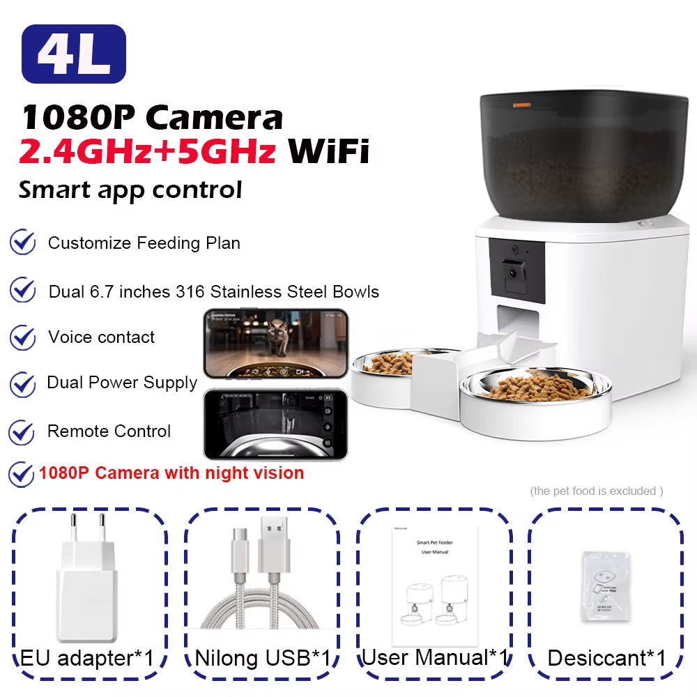 8L Smart Automatic Pet Feeder – 1080P Camera, WiFi App Control