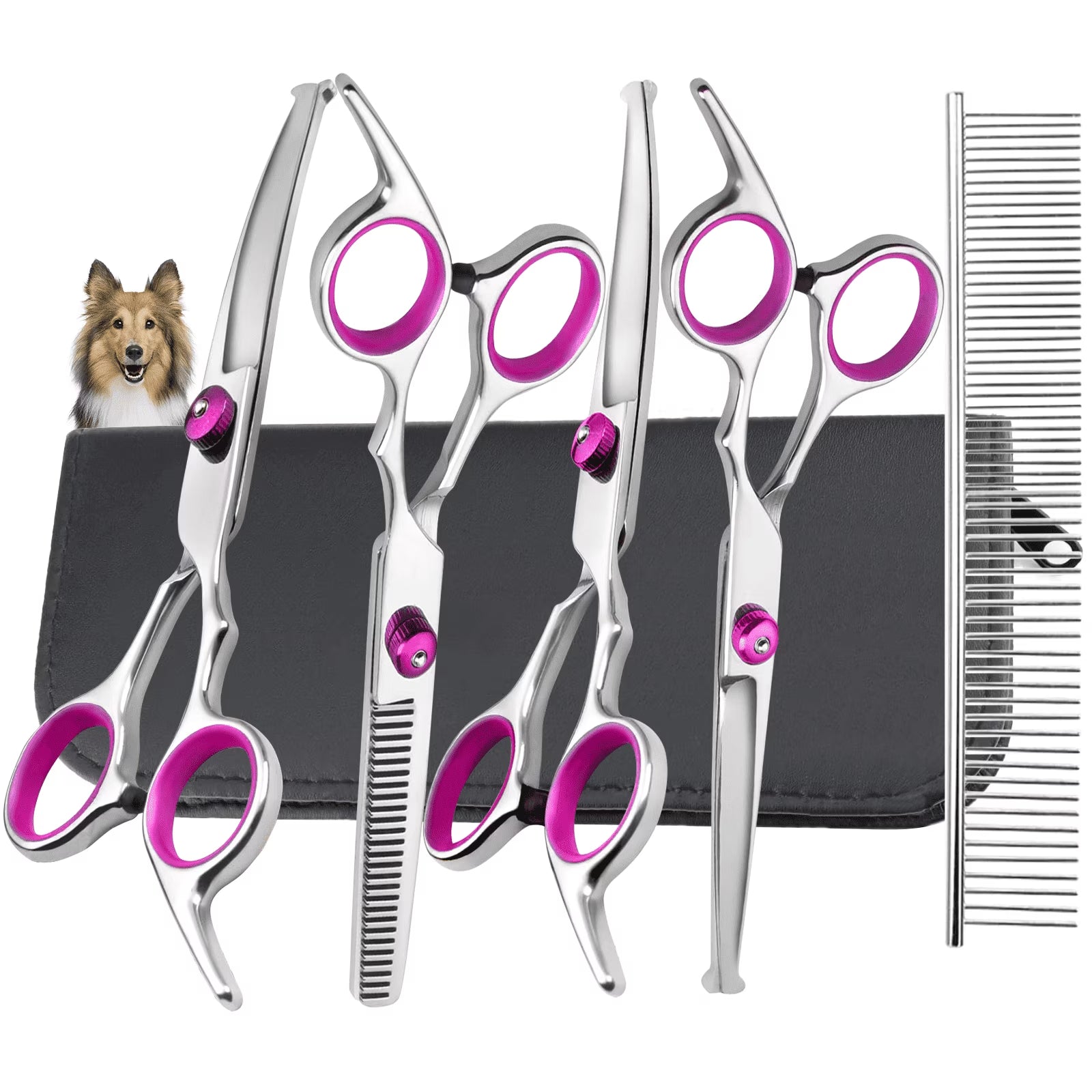 6-in-1 Professional Stainless Steel Grooming Scissors Kit for Dogs, Cats & Pets