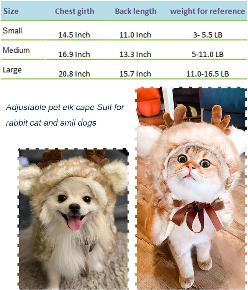 Christmas Puppy Reindeer Costume – Dog & Cat for Small/Medium Pets 