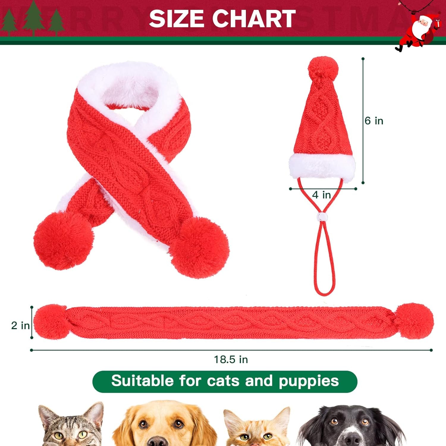 Cat Santa Hat and Scarf for Cats Kitten & Small Dogs