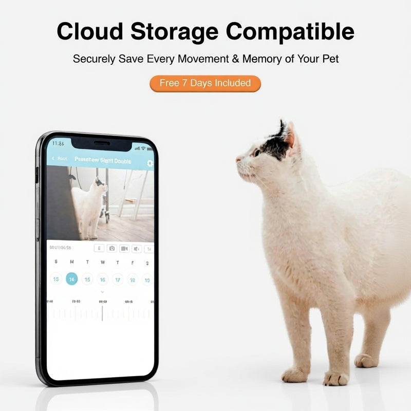 Automatic Pet Feeder Camera with Double Bowls for Cats and Dogs