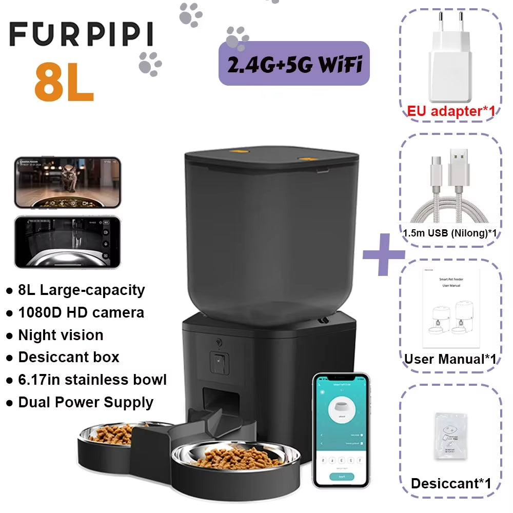 8L Smart Automatic Pet Feeder – 1080P Camera, WiFi App Control