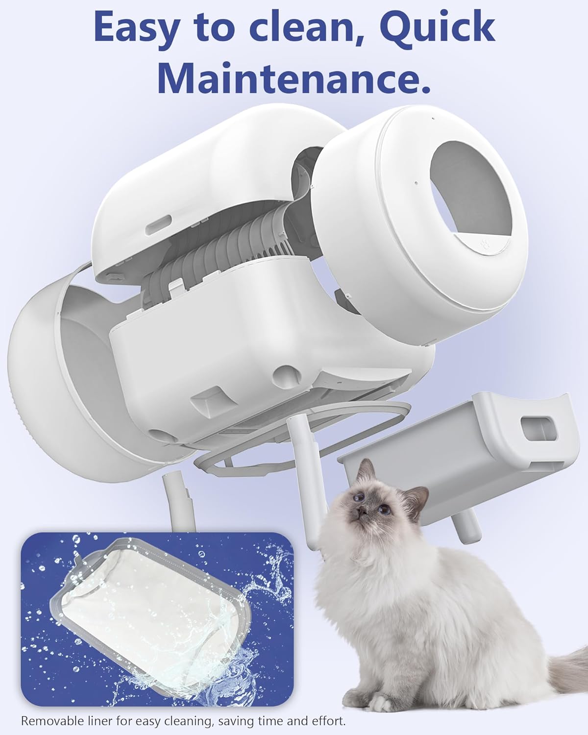 Self Cleaning Litter Box, 103L Automatic Litter Box for Multiple Cats, App-Controlled with Safety Protection