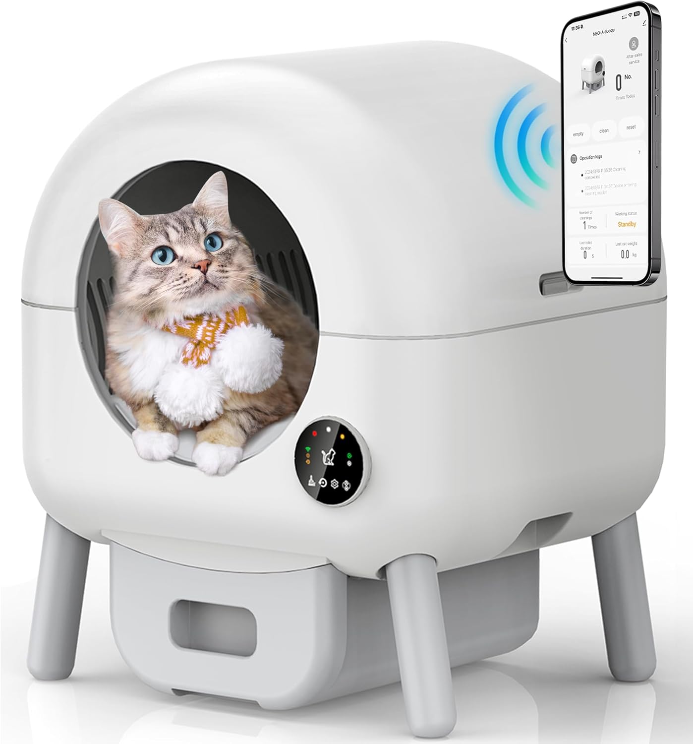 Self Cleaning Litter Box, 103L Automatic Litter Box for Multiple Cats, App-Controlled with Safety Protection