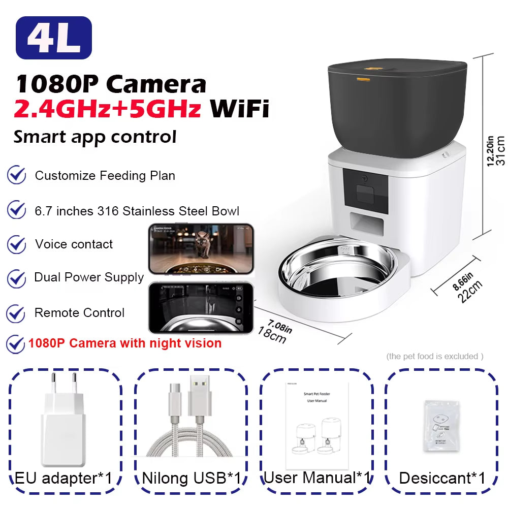 8L Smart Automatic Pet Feeder – 1080P Camera, WiFi App Control