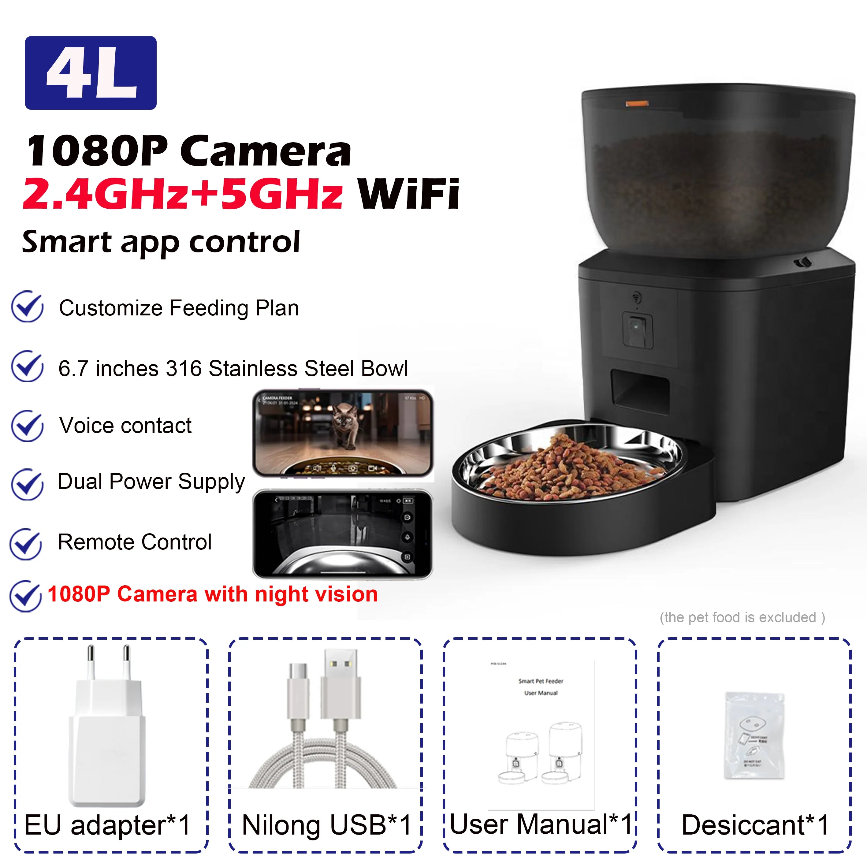 8L Smart Automatic Pet Feeder – 1080P Camera, WiFi App Control