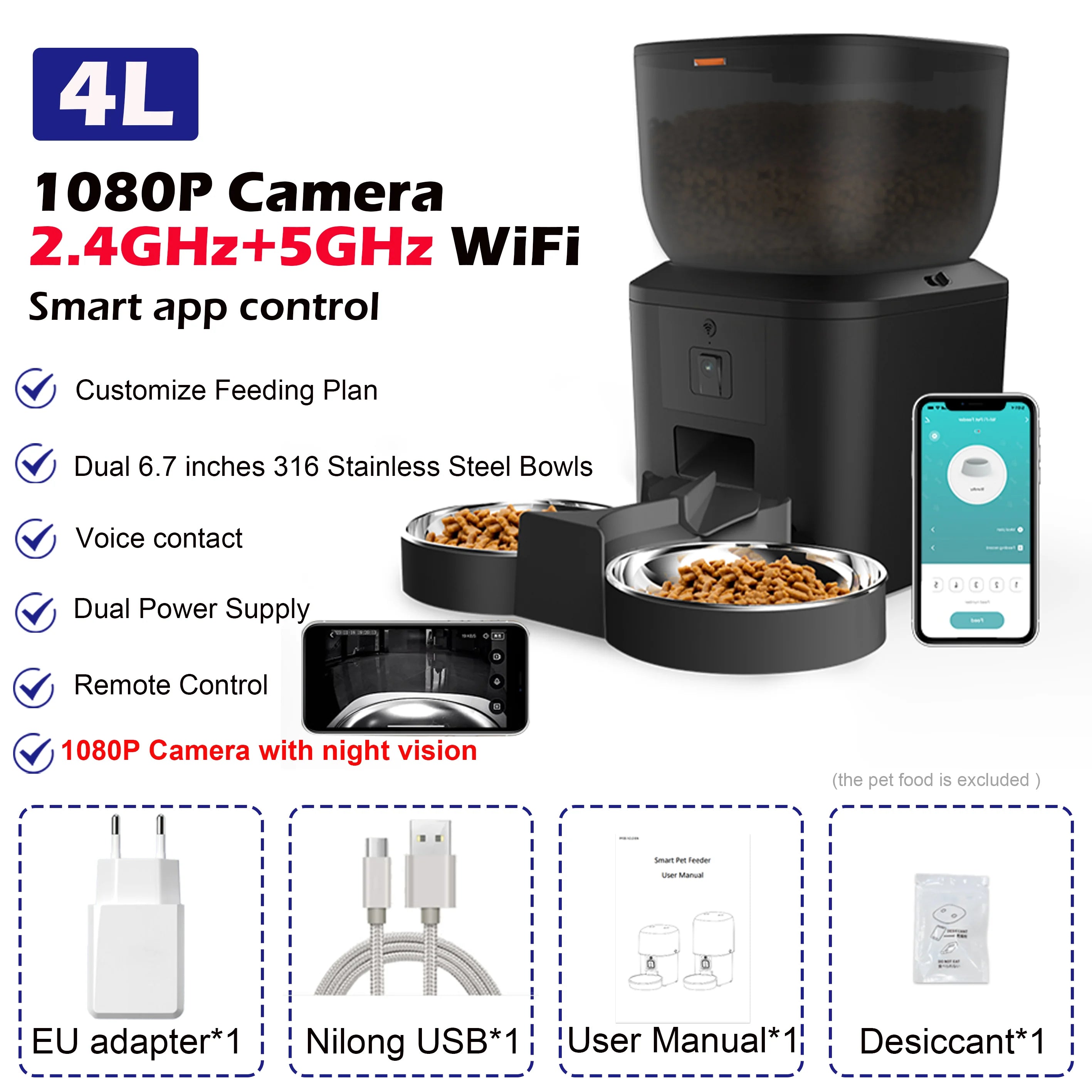 8L Smart Automatic Pet Feeder – 1080P Camera, WiFi App Control