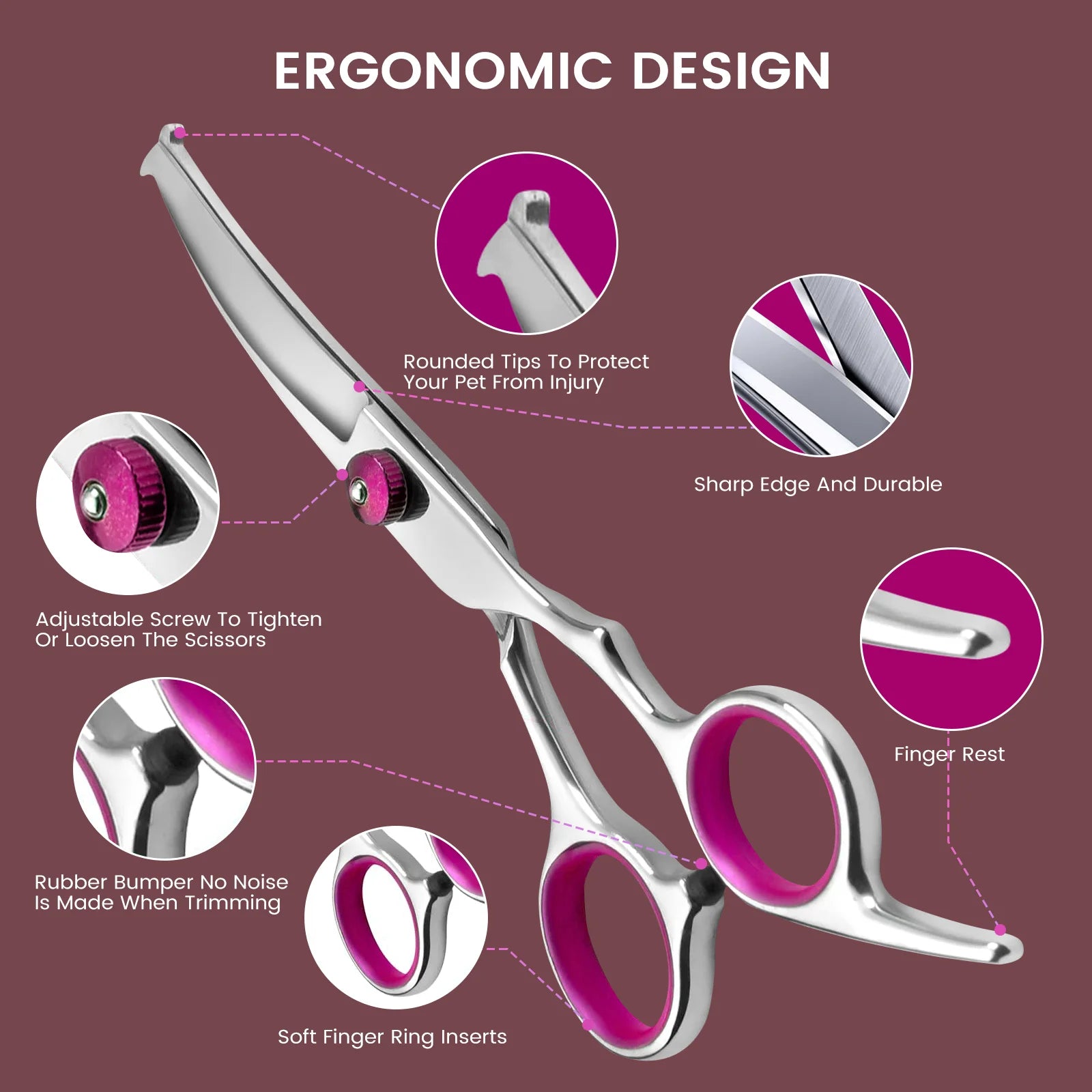 6-in-1 Professional Stainless Steel Grooming Scissors Kit for Dogs, Cats & Pets