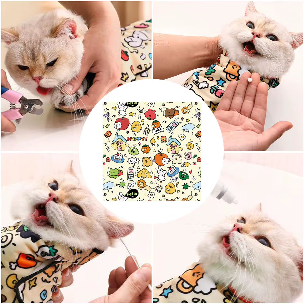 Cat Grooming Wrap –Self-Adherent Calming Swaddle for Nail Trimming, Medication & Care