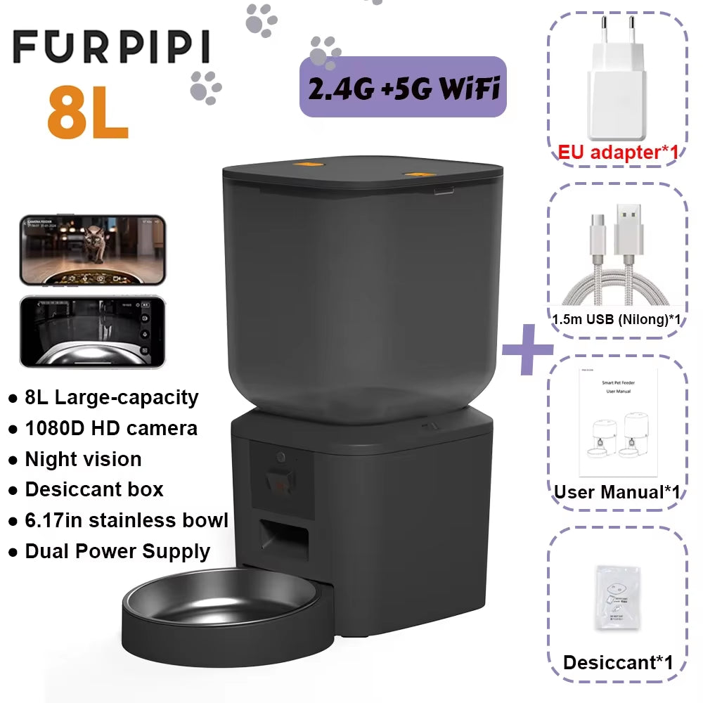 8L Smart Automatic Pet Feeder – 1080P Camera, WiFi App Control
